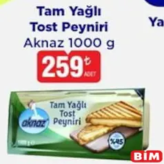 AKNAZ TAM YAĞLI TOST PEYNİRİ 1000 G